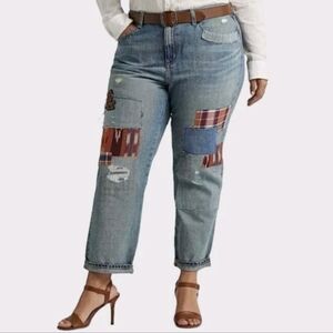 Ralph Lauren Patchwork Relaxed Tapered  Blue Jeans $189